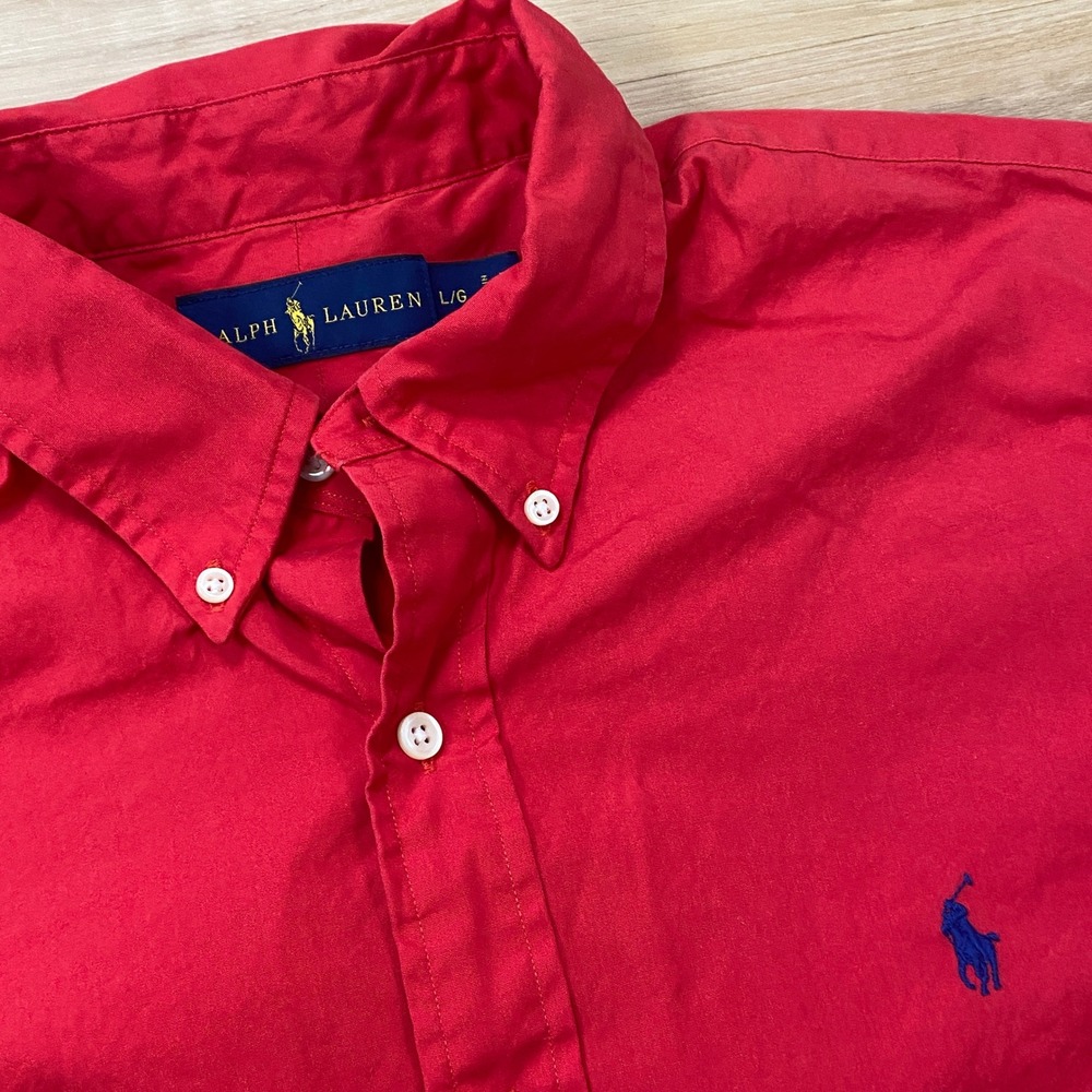 Ralph Lauren Button Down Shirt Size L Red Cotton Poplin Classic Fit Pony Logo - Picture 3 of 6